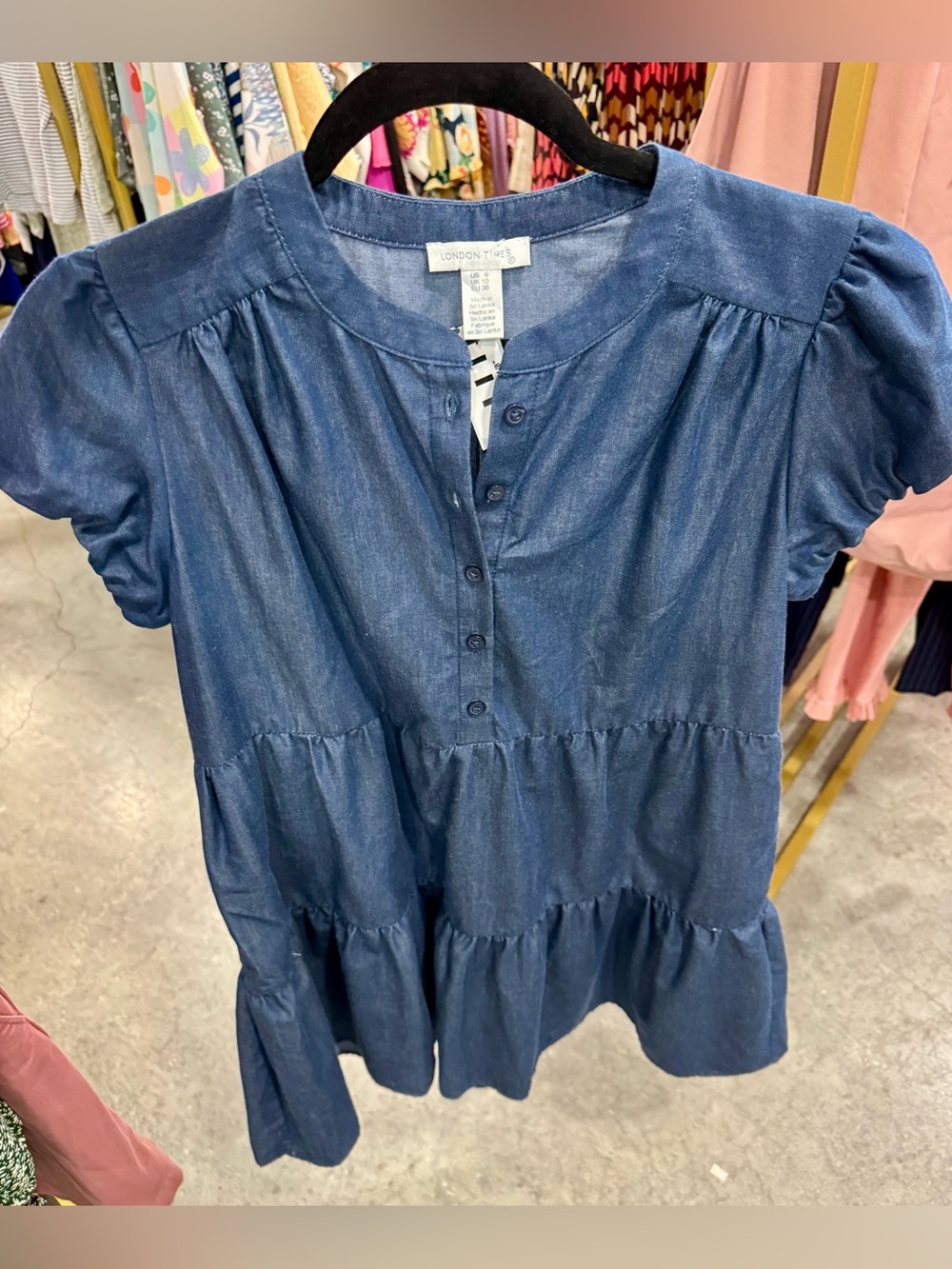 London Times Blue Denim-Look Tiered Peasant Tunic